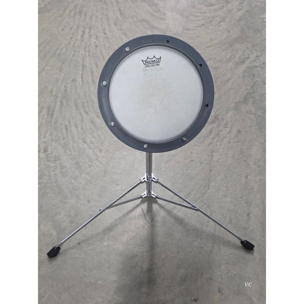 Remo Practice Pad Tunable Drum Pad with Adjustable Tripod Stand Gray White